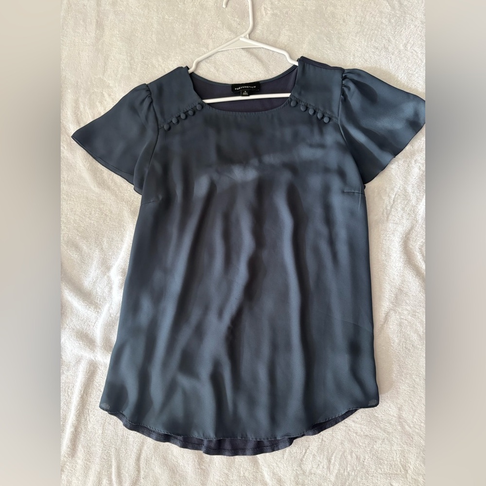 Ann Taylor Navy Blouse with Button Detail